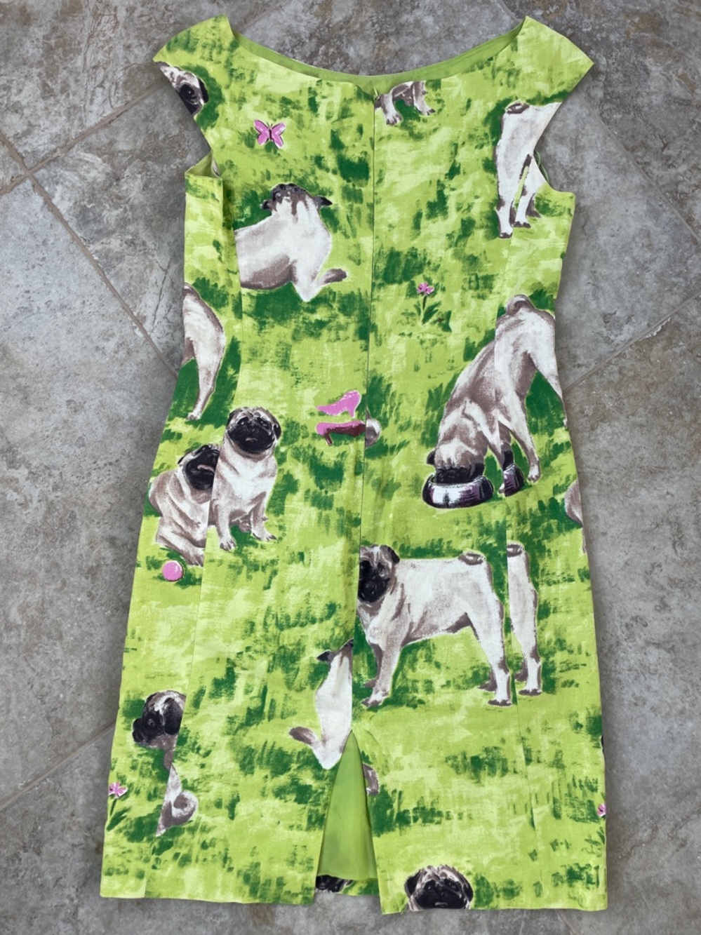 Vintage Moschino Lime Green Linen Pug Signature Lined Dress - Picture 4 of 10